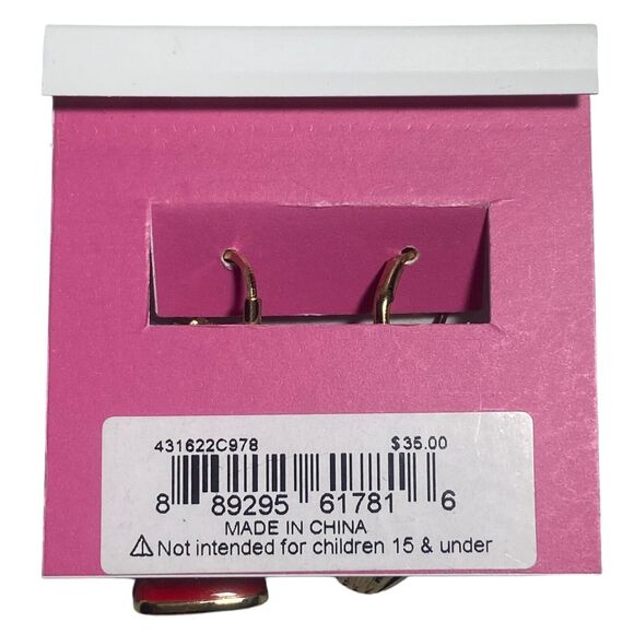 BETSEY JOHNSON Stand Mixer Cupcake Drop Earrings Gold Tone Pink Red Enameled NEW - Picture 6 of 6